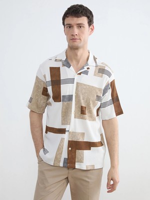 Lcw Vision Bej Regular Fit Geometrik Desenli Erkek Gömlek