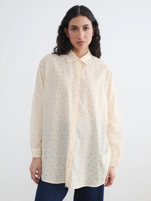 Lcw Modest Sarı Taşlı Oversize Kadın Gömlek Tunik