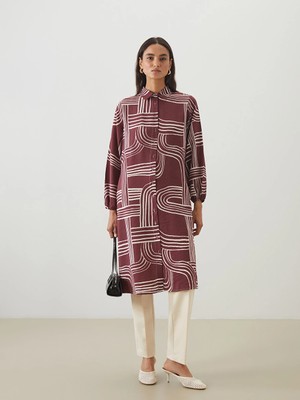 Lcw Modest Kahverengi Desenli Kadın Gömlek Tunik