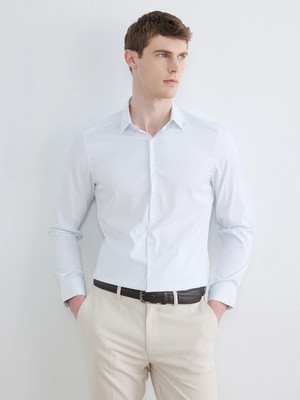 Lcw Busıness Mavi Slim Fit Çizgili Erkek Gömlek