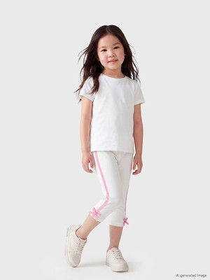 LC Waikiki Lcw Kids Beyaz Yanları Şeritli Fiyonk Detaylı Kız Çocuk Tayt