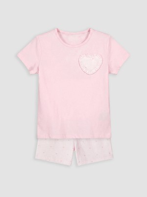 LC Waikiki Lcw Kids Pembe Bisiklet Yaka Kız Çocuk Şortlu Pijama Takımı