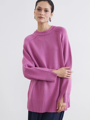 Lcw Modest Pembe Bisiklet Yaka Oversize Kadın Triko Tunik