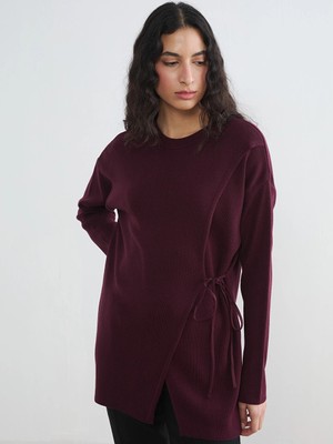 Lcw Modest Bordo Bisiklet Yaka Kadın Triko Tunik
