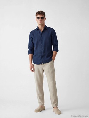 Lcw Vision Bej Regular Fit Erkek Keten Görünümlü Pantolon