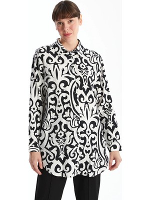 LC Waikiki Lcwaıkıkı Classic Siyah Desenli Kadın Gömlek Tunik