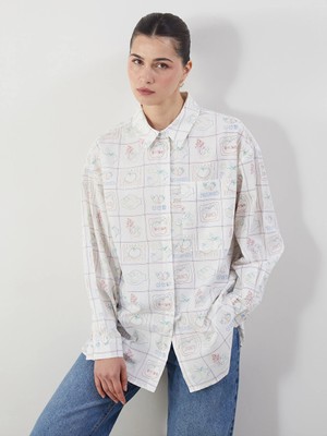 Lcw Modest Ekru Baskılı Kadın Poplin Gömlek Tunik