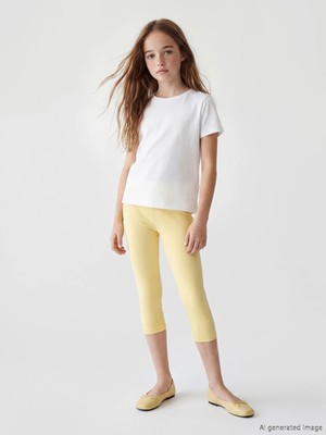 LC Waikiki Lcw Kids Sarı Beli Lastikli Kız Çocuk Tayt