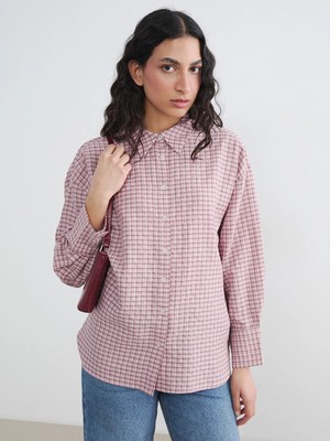 Lcw Modest Pembe Ekose Kadın Gömlek
