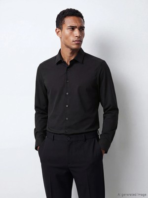 Lcw Busıness Siyah Slim Fit Armürlü Erkek Gömlek