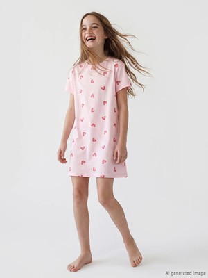 LC Waikiki Lcw Kids Pembe Kalp Baskılı Kız Çocuk Gecelik