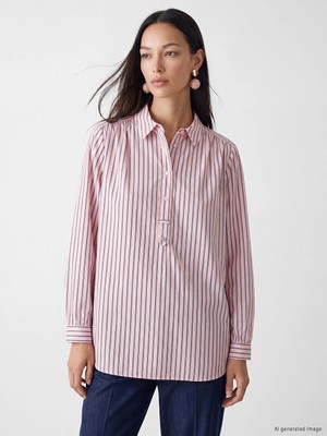 LC Waikiki Lcw Everyday Pembe Çizgili Kadın Gömlek Tunik