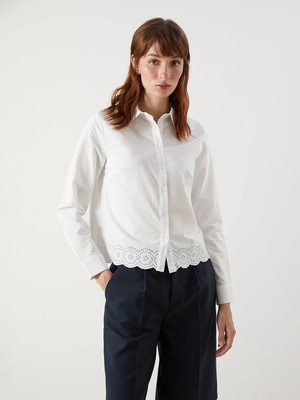 Lcw Vision Beyaz Dantel Detaylı Poplin Crop Kadın Gömlek