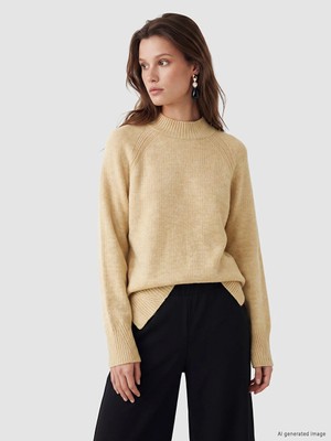 Lcw Modest Sarı Yarım Balıkçı Yaka Oversize Kadın Triko Tunik