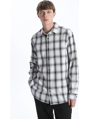Lcw Vision Siyah Regular Fit Uzun Kollu Ekose Gabardin Erkek Gömlek