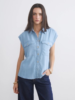 Lcw Vision Indigo Kadın Jean Gömlek