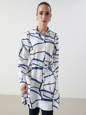 LC Waikiki Lcwaıkıkı Classic Indigo Desenli Kadın Gömlek Tunik