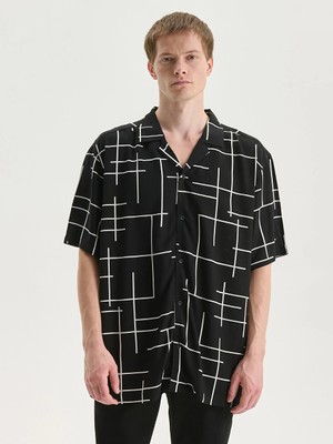 Lcw Vision Siyah Regular Fit Kısa Kollu Desenli Erkek Gömlek