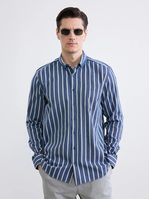 LC Waikiki Lcwaıkıkı Classic Lacivert Regular Fit Çizgili Armürlü Erkek Gömlek