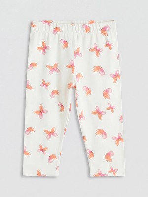 LC Waikiki Lcw Kids Ekru Kelebek Baskılı Kız Çocuk Tayt