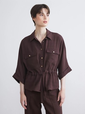 Lcw Vision Kahverengi Armürlü Oversize Kadın Gömlek