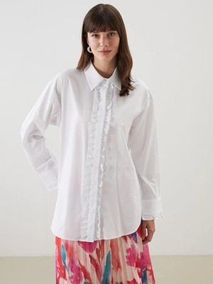 Lcw Modest Ekru Fırfır Detaylı Poplin Kadın Gömlek Tunik