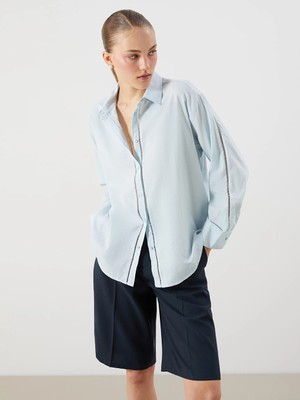Lcw Vision Mavi Oversize Kadın Gömlek