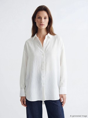 Lcw Modest Ekru Oversize Kadın Gömlek Tunik