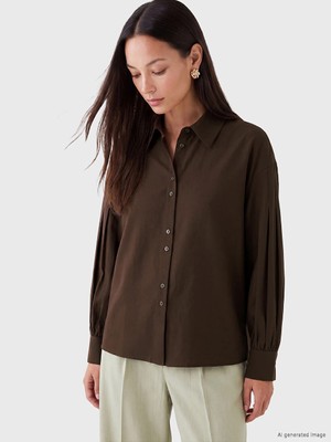 Lcw Modest Kahverengi Loose Fit Pileli Kadın Gömlek