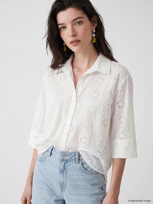 LC Waikiki Lcw Comfort Beyaz Brode Kadın Gömlek
