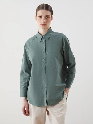 Lcw Modest Yeşil Oversize Vual Kadın Gömlek Tunik
