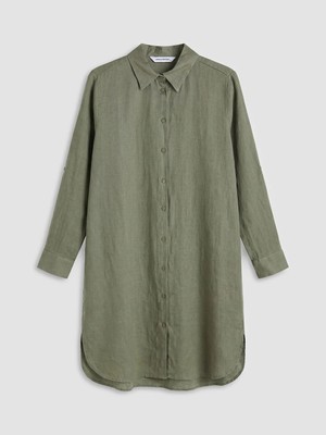 LC Waikiki Lcw Everyday Yeşil Oversize %100 Keten Kadın Gömlek Tunik