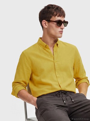 Lcw Vision Sarı Regular Fit Erkek Dokulu Gömlek