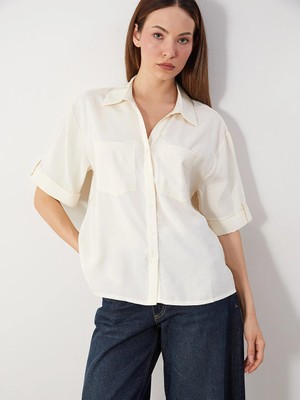 LC Waikiki Lcw Comfort Sarı Modal Karışımlı Oversize Kadın Gömlek