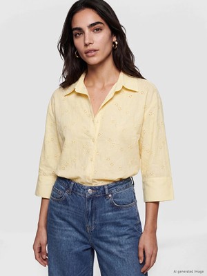 Lcw Vision Sarı Oversize Kadın Brode Gömlek