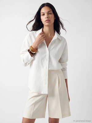 Lcw Vision Beyaz Çizgili Oversize Kadın Gömlek