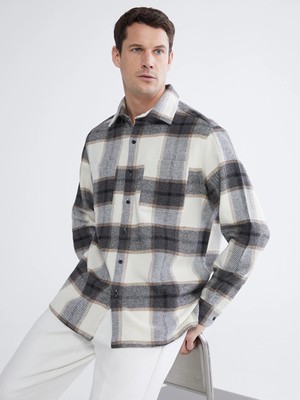 LC Waikiki Lcwaıkıkı Classic Bej Loose Fit Ekose Erkek Gömlek