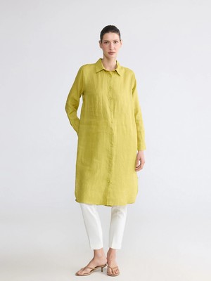 LC Waikiki Lcw Everyday Sarı Oversize %100 Keten Kadın Gömlek Tunik