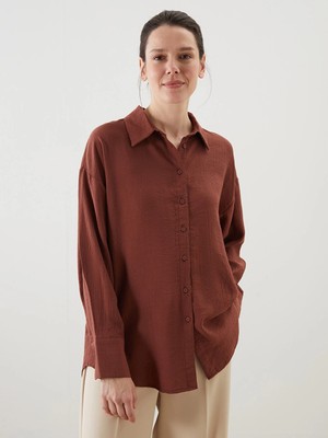 LC Waikiki Lcwaıkıkı Classic Kahverengi Loose Fit Kadın Gömlek