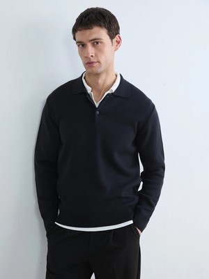 Lcw Vision Lacivert Polo Yaka Erkek Triko Kazak