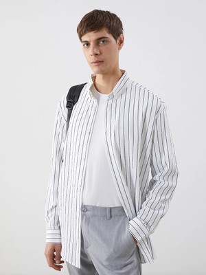 Lcw Vision Beyaz Slim Fit Çizgili Erkek Gömlek