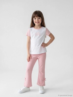 LC Waikiki Lcw Kids Pembe Fiyonk Detaylı Kız Çocuk Ispanyol Paça Tayt