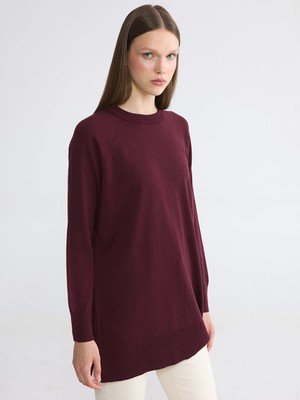 Lcw Modest Bordo Bisiklet Yaka Kadın Triko Tunik