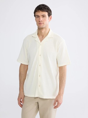 Lcw Vision Beyaz Regular Fit Resort Yaka Armürlü Erkek Basic Gömlek