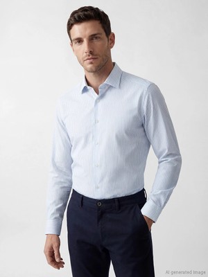 Lcw Busıness Mavi Slim Fit Çizgili Erkek Gömlek
