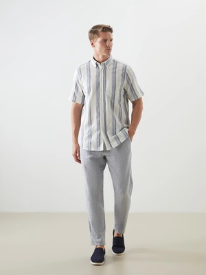 LC Waikiki Lcwaıkıkı Classic Mavi Regular Fit Keten Karışımlı Erkek Chino Pantolon