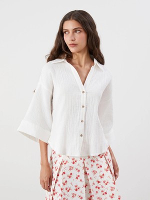 Lcw Vision Beyaz Oversize Müslin Kadın Gömlek