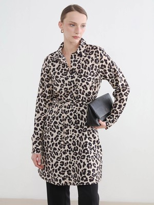 LC Waikiki Lcw Everyday Kahverengi Leopar Desenli Kadın Gömlek Tunik