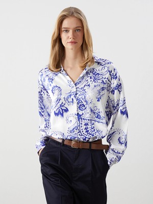 Lcw Vision Lacivert Çiçekli Oversize Kadın Gömlek