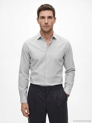 Lcw Busıness Gri Slim Fit Ekose Erkek Gömlek